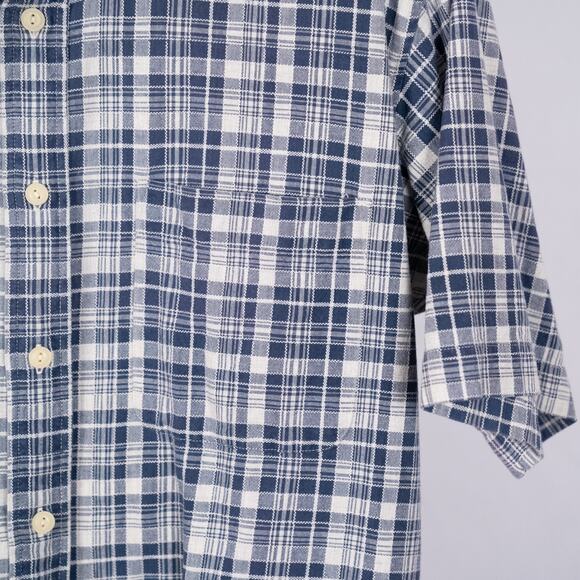 Woolrich Men's Short Sleeve Button Down Shirt Blue Plaid 100% Cotton Size MEDIUM - Picture 2 of 6